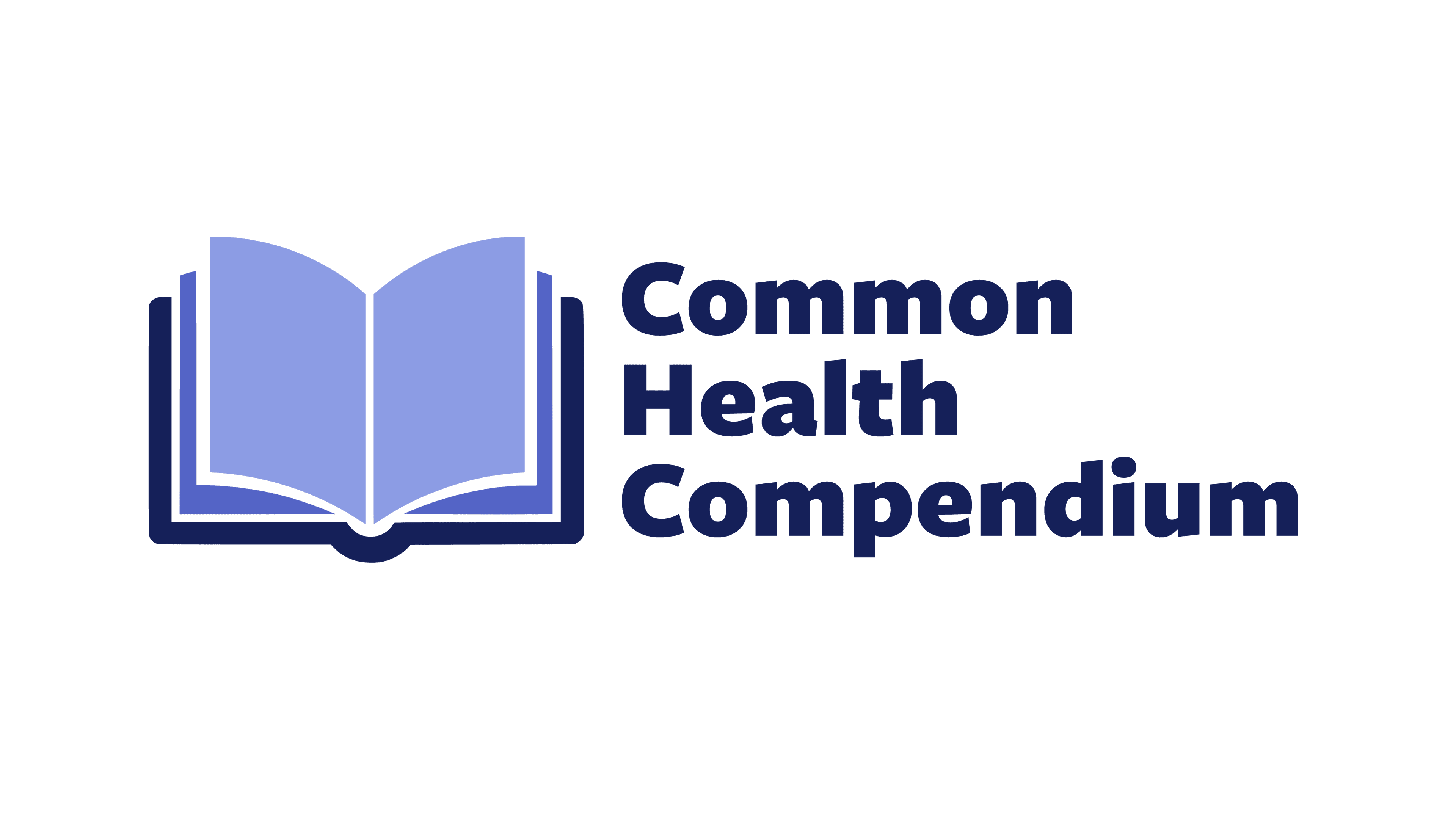 Common Health Compendium: open book mark with Common, Health, and Compendium wordmark
