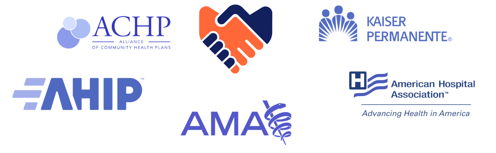 Logos of founding organizations: ACHP, AHIP, AMA, American Hospital Association, and Kaiser Permanente
